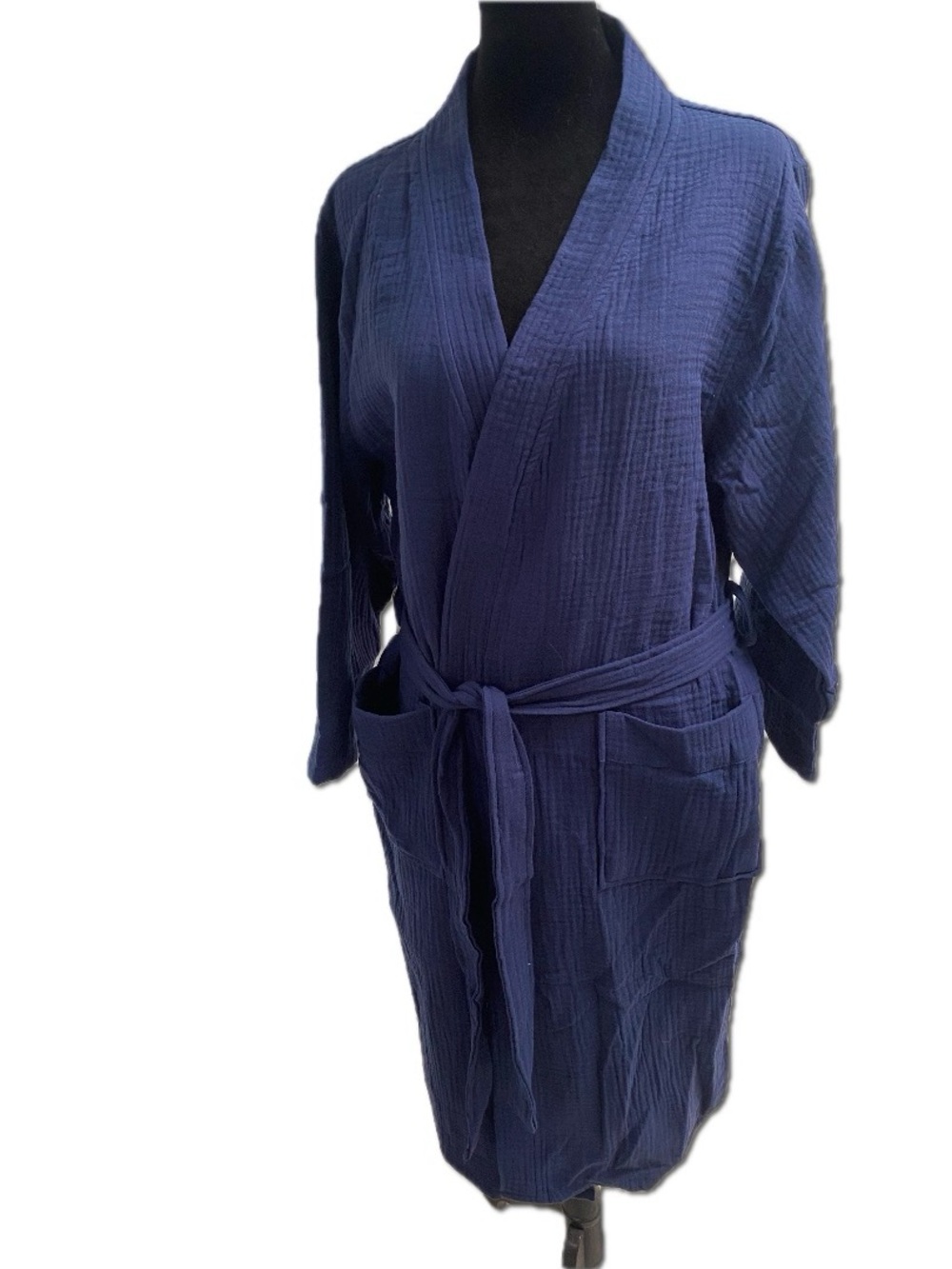 Classic Navy Cotton Kimono Robe with Belt